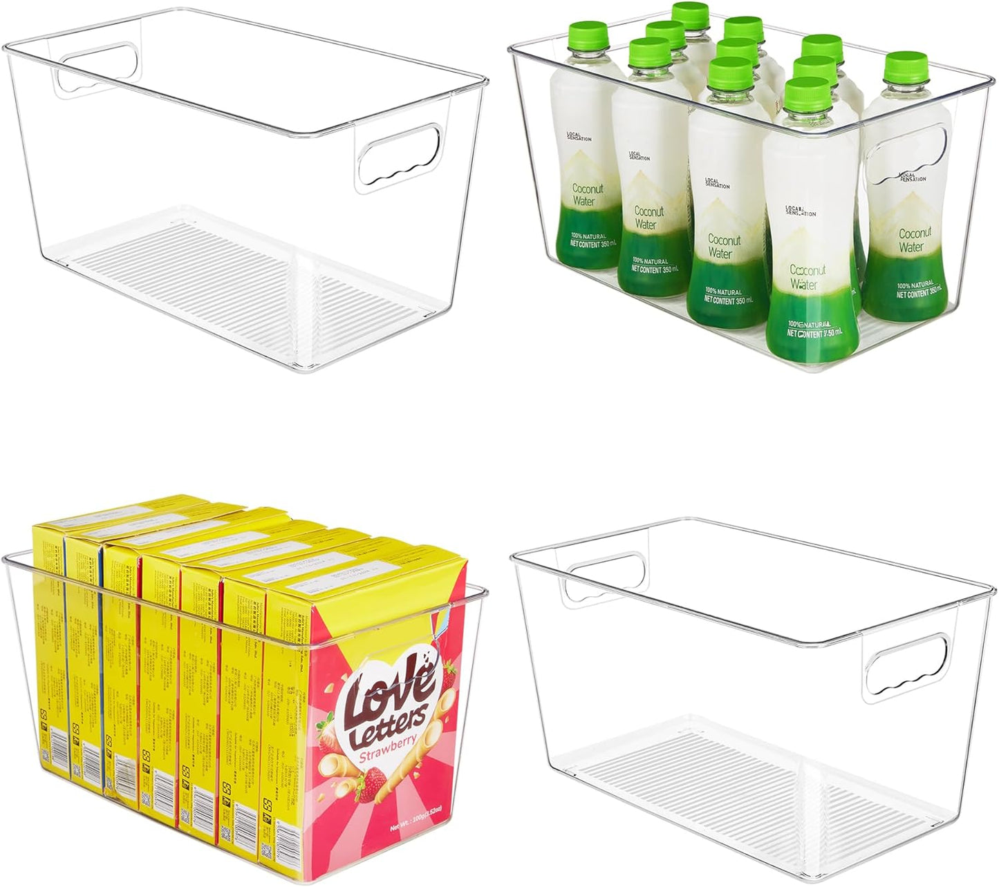 YIHONG 6 Pack Clear Pantry Organizer Bins, Plastic Containers with Handle for Kitchen,Freezer,Cabinet,Closet,Bathroom Under Sink Storage