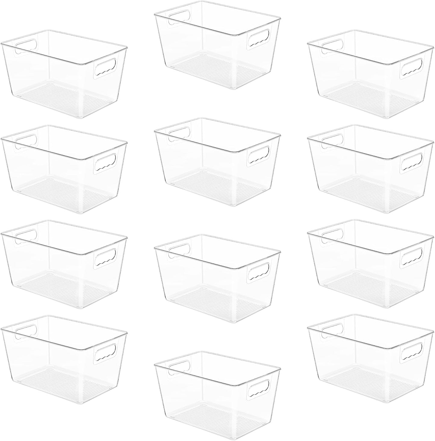 YIHONG 6 Pack Clear Pantry Organizer Bins, Plastic Containers with Handle for Kitchen,Freezer,Cabinet,Closet,Bathroom Under Sink Storage