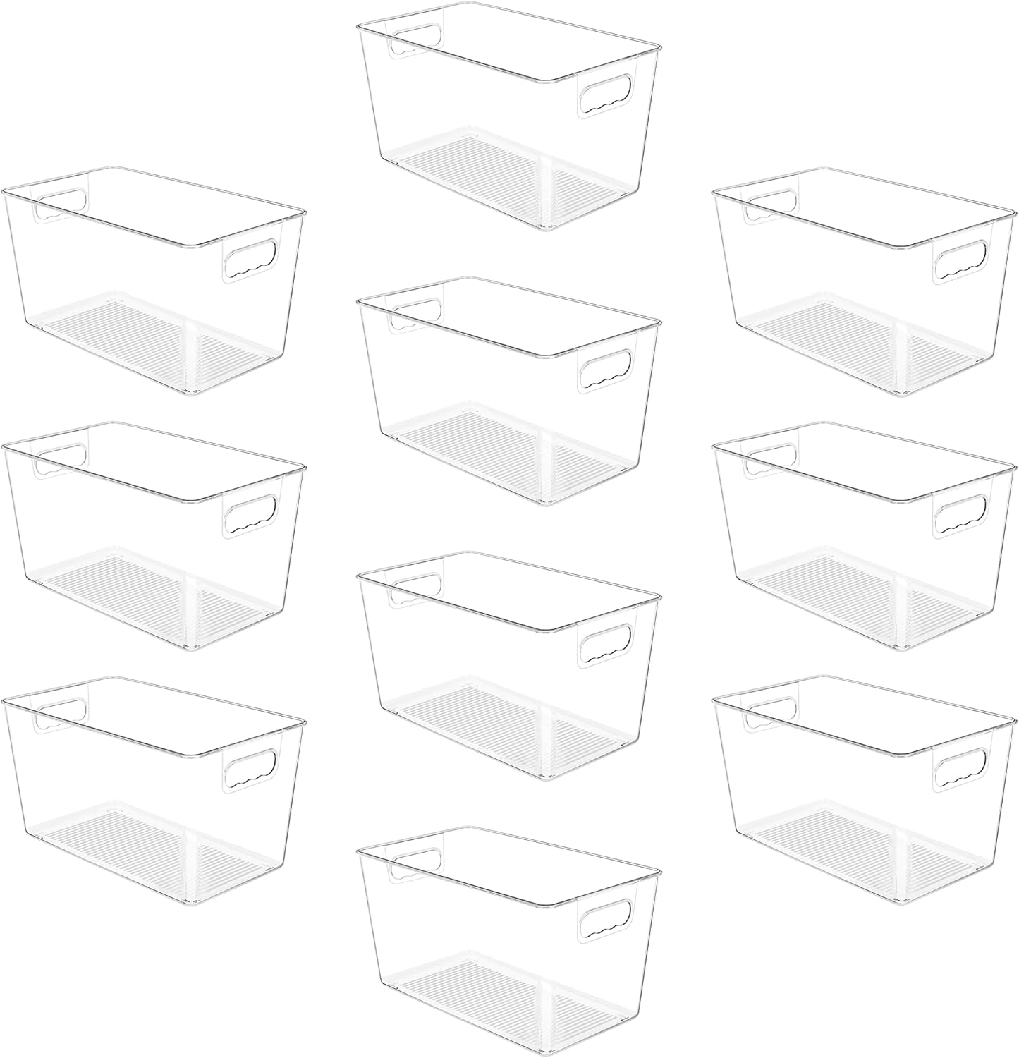YIHONG 6 Pack Clear Pantry Organizer Bins, Plastic Containers with Handle for Kitchen,Freezer,Cabinet,Closet,Bathroom Under Sink Storage