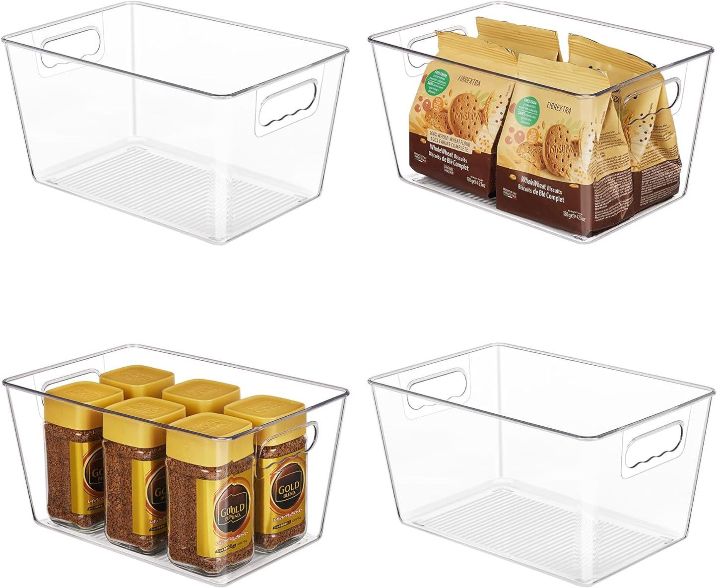 YIHONG 6 Pack Clear Pantry Organizer Bins, Plastic Containers with Handle for Kitchen,Freezer,Cabinet,Closet,Bathroom Under Sink Storage