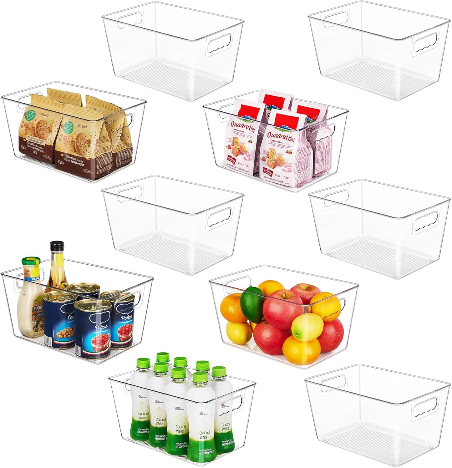 YIHONG 6 Pack Clear Pantry Organizer Bins, Plastic Containers with Handle for Kitchen,Freezer,Cabinet,Closet,Bathroom Under Sink Storage
