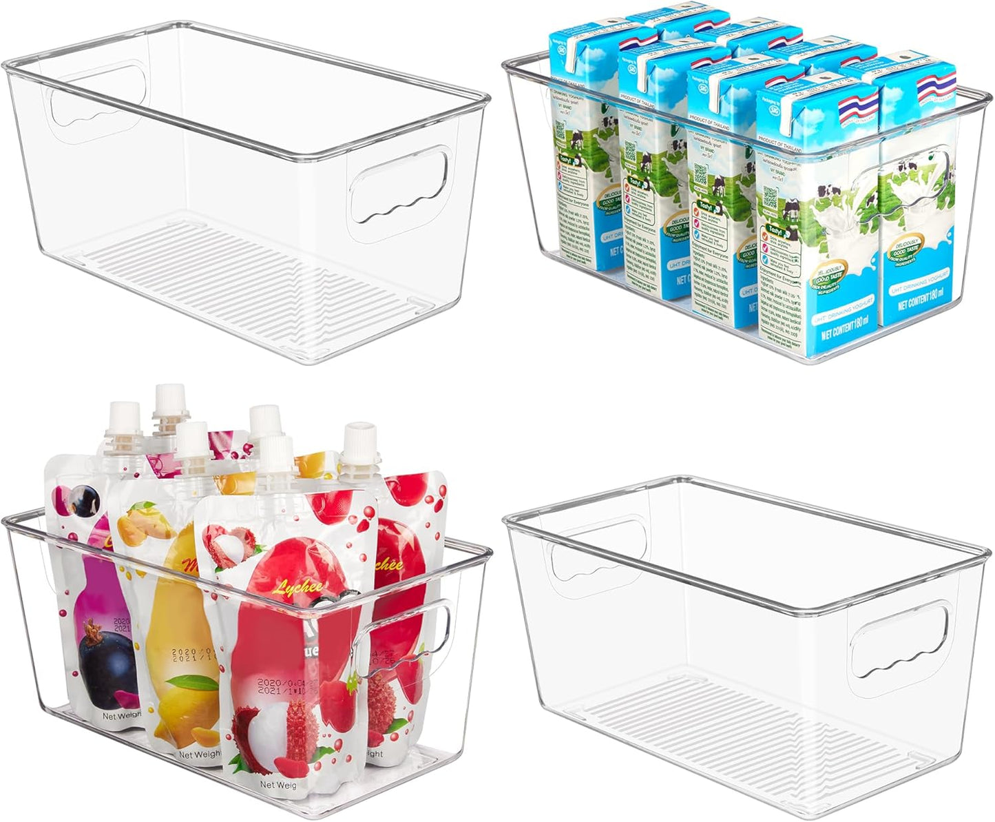 YIHONG 6 Pack Clear Pantry Organizer Bins, Plastic Containers with Handle for Kitchen,Freezer,Cabinet,Closet,Bathroom Under Sink Storage