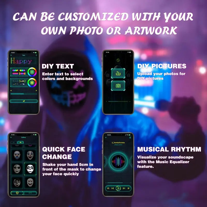 led mask app controlled customizable shining mask lighted - Temu